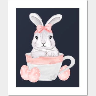 Bunny Inside Cup Watercolor Posters and Art